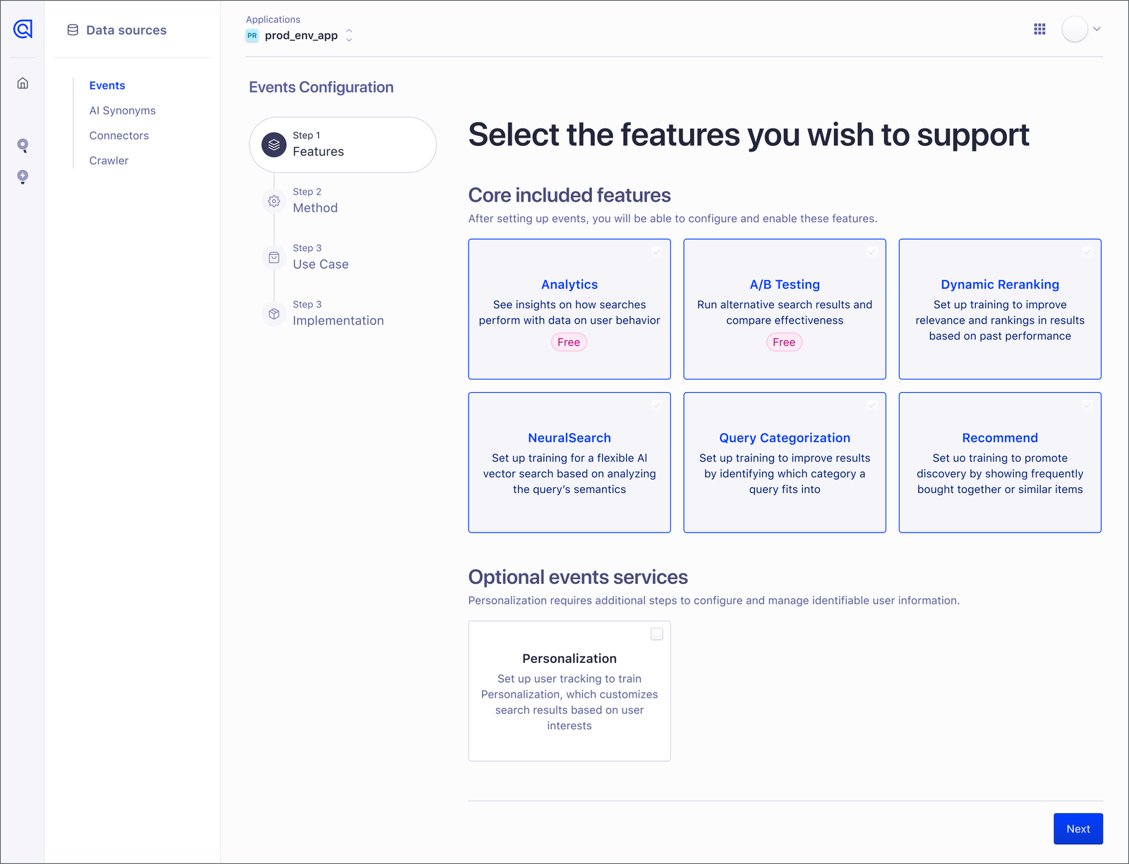 Algolia Events Setup overview dashboard