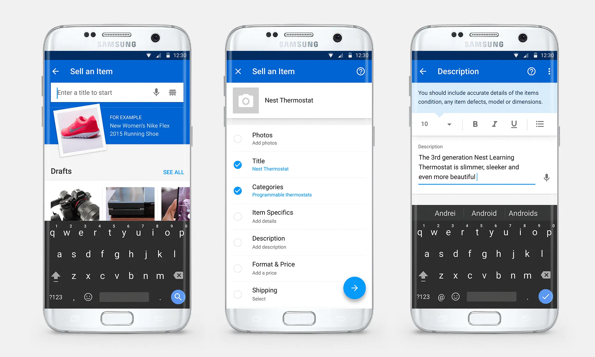 eBay Android product listing page
