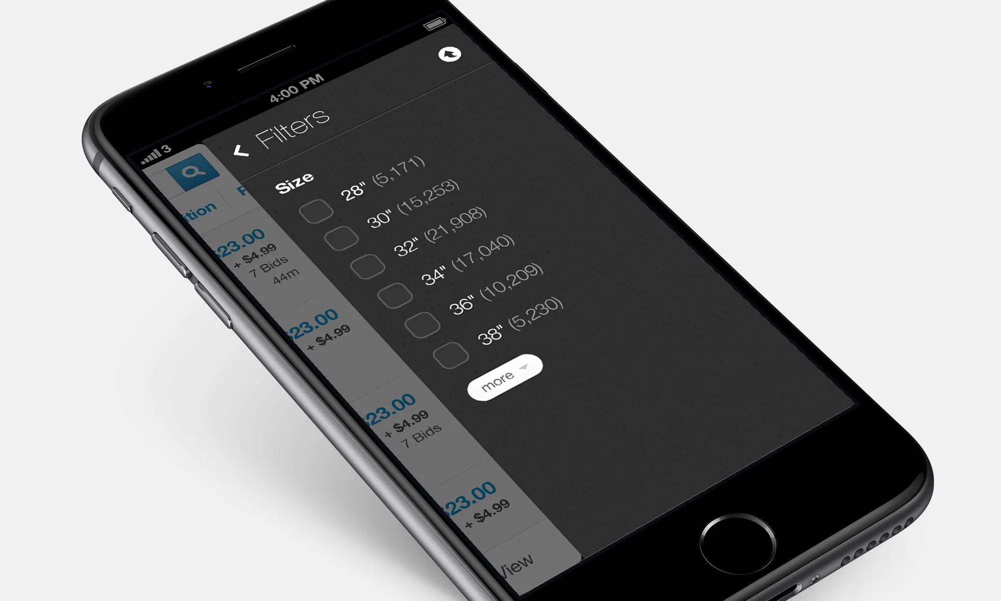 eBay mobile filtered search results after applying refinement carousel selections