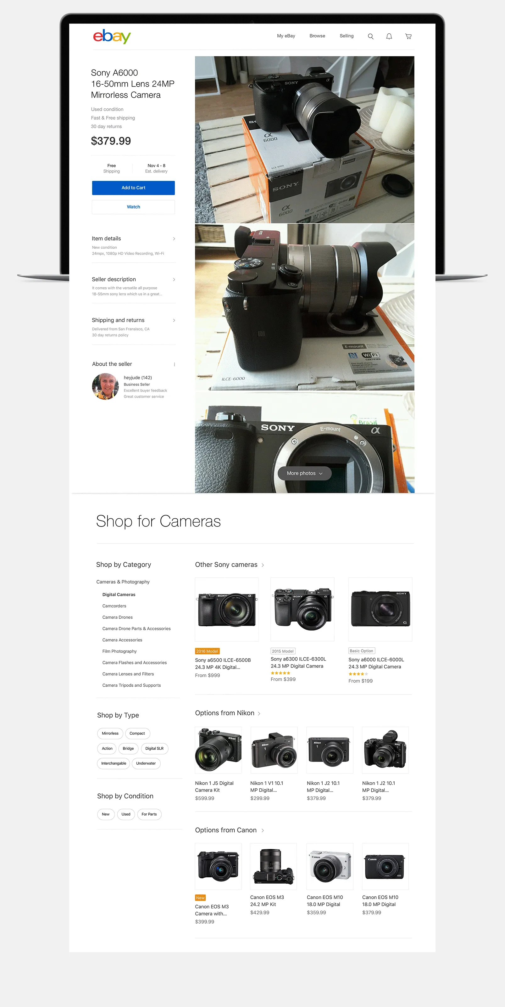 eBay view item concept showing contextual related brands and product groups