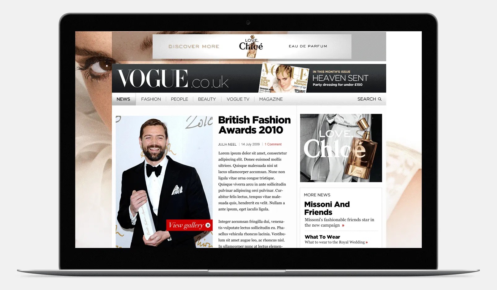 Vogue.com article and editorial layout